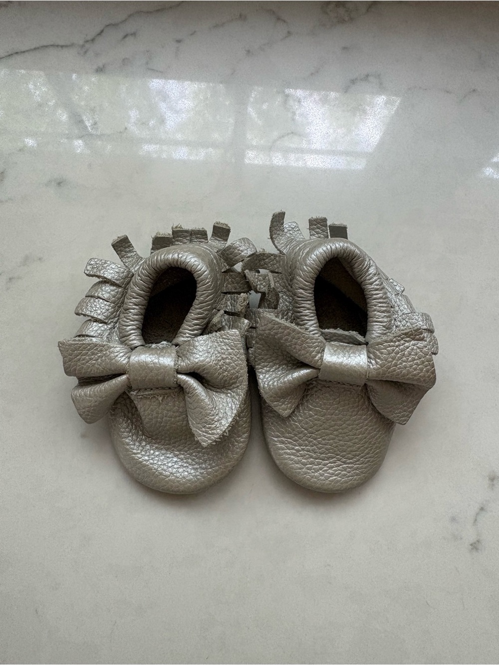 Baby Bow Moccasins - Silver Shoes